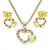 Juego de Arete y Dije de Adulto 10.199.0006.2 Oro Laminado, Diseño de Corazón, con Granate and Blanca Micro Pave, Pulido, Tono Dorado