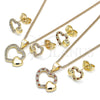 Juego de Arete y Dije de Adulto 10.199.0006.2 Oro Laminado, Diseño de Corazón, con Granate and Blanca Micro Pave, Pulido, Tono Dorado