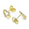 Arete Dormilona 02.199.0031 Oro Laminado, Diseño de Corazón, con Blanca Micro Pave, Pulido, Tono Dorado