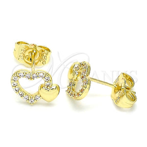 Arete Dormilona 02.199.0031 Oro Laminado, Diseño de Corazón, con Blanca Micro Pave, Pulido, Tono Dorado