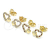 Arete Dormilona 02.199.0031 Oro Laminado, Diseño de Corazón, con Blanca Micro Pave, Pulido, Tono Dorado