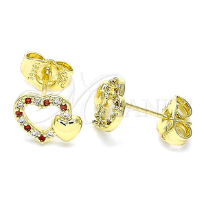 Arete Dormilona 02.199.0031.1 Oro Laminado, Diseño de Corazón, con Granate and Blanca Micro Pave, Pulido, Tono Dorado