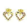 Arete Dormilona 02.199.0032.1 Oro Laminado, Diseño de Corazón, con Granate and Blanca Micro Pave, Pulido, Tono Dorado