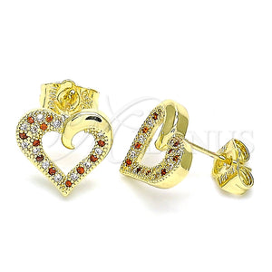 Arete Dormilona 02.199.0032.1 Oro Laminado, Diseño de Corazón, con Granate and Blanca Micro Pave, Pulido, Tono Dorado
