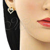 Juego de Arete y Dije de Adulto 10.199.0021.2 Oro Laminado, Diseño de Corazón, con Granate and Blanca Micro Pave, Pulido, Tono Dorado