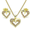 Juego de Arete y Dije de Adulto 10.199.0021.2 Oro Laminado, Diseño de Corazón, con Granate and Blanca Micro Pave, Pulido, Tono Dorado