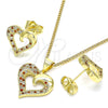 Juego de Arete y Dije de Adulto 10.199.0021.2 Oro Laminado, Diseño de Corazón, con Granate and Blanca Micro Pave, Pulido, Tono Dorado