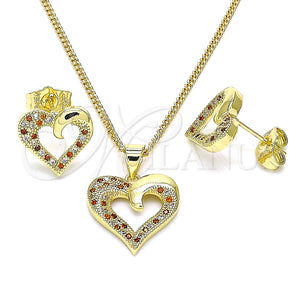 Juego de Arete y Dije de Adulto 10.199.0021.2 Oro Laminado, Diseño de Corazón, con Granate and Blanca Micro Pave, Pulido, Tono Dorado