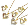 Juego de Arete y Dije de Adulto 10.199.0021.2 Oro Laminado, Diseño de Corazón, con Granate and Blanca Micro Pave, Pulido, Tono Dorado