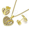 Juego de Arete y Dije de Adulto 10.199.0034.2 Oro Laminado, Diseño de Corazón, con Granate and Blanca Micro Pave, Pulido, Tono Dorado