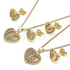 Juego de Arete y Dije de Adulto 10.199.0034.2 Oro Laminado, Diseño de Corazón, con Granate and Blanca Micro Pave, Pulido, Tono Dorado