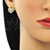 Arete Dormilona 02.199.0033 Oro Laminado, Diseño de Corazón, con Blanca Micro Pave, Pulido, Tono Dorado