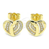 Arete Dormilona 02.199.0033 Oro Laminado, Diseño de Corazón, con Blanca Micro Pave, Pulido, Tono Dorado