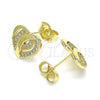 Arete Dormilona 02.199.0033 Oro Laminado, Diseño de Corazón, con Blanca Micro Pave, Pulido, Tono Dorado