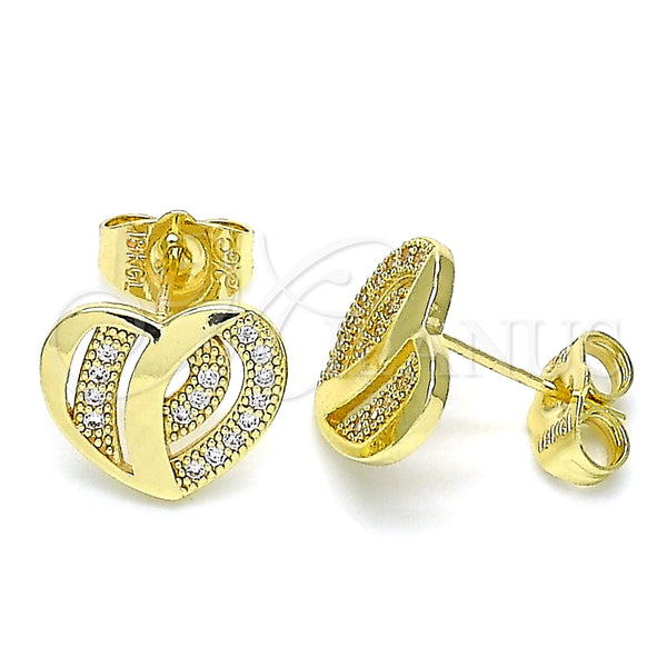 Arete Dormilona 02.199.0033 Oro Laminado, Diseño de Corazón, con Blanca Micro Pave, Pulido, Tono Dorado