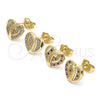 Arete Dormilona 02.199.0033 Oro Laminado, Diseño de Corazón, con Blanca Micro Pave, Pulido, Tono Dorado
