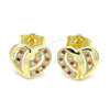 Arete Dormilona 02.199.0033.1 Oro Laminado, Diseño de Corazón, con Granate and Blanca Micro Pave, Pulido, Tono Dorado
