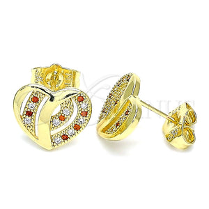 Arete Dormilona 02.199.0033.1 Oro Laminado, Diseño de Corazón, con Granate and Blanca Micro Pave, Pulido, Tono Dorado