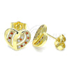 Arete Dormilona 02.199.0033.1 Oro Laminado, Diseño de Corazón, con Granate and Blanca Micro Pave, Pulido, Tono Dorado