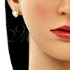 Juego de Arete y Dije de Adulto 10.199.0068.2 Oro Laminado, Diseño de Corazón, con Granate and Blanca Micro Pave, Pulido, Tono Dorado