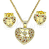 Juego de Arete y Dije de Adulto 10.199.0068.2 Oro Laminado, Diseño de Corazón, con Granate and Blanca Micro Pave, Pulido, Tono Dorado