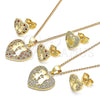 Juego de Arete y Dije de Adulto 10.199.0068.2 Oro Laminado, Diseño de Corazón, con Granate and Blanca Micro Pave, Pulido, Tono Dorado