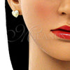 Arete Dormilona 02.199.0034 Oro Laminado, Diseño de Corazón, con Blanca Micro Pave, Pulido, Tono Dorado