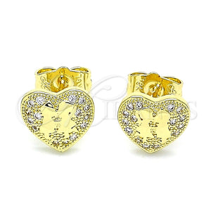 Arete Dormilona 02.199.0034 Oro Laminado, Diseño de Corazón, con Blanca Micro Pave, Pulido, Tono Dorado