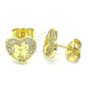 Arete Dormilona 02.199.0034 Oro Laminado, Diseño de Corazón, con Blanca Micro Pave, Pulido, Tono Dorado
