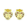Arete Dormilona 02.199.0034.1 Oro Laminado, Diseño de Corazón, con Granate and Blanca Micro Pave, Pulido, Tono Dorado