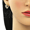 Juego de Arete y Dije de Adulto 10.199.0104.2 Oro Laminado, Diseño de Corazón, con Granate and Blanca Micro Pave, Pulido, Tono Dorado