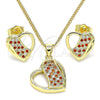 Juego de Arete y Dije de Adulto 10.199.0104.2 Oro Laminado, Diseño de Corazón, con Granate and Blanca Micro Pave, Pulido, Tono Dorado