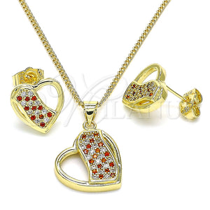 Juego de Arete y Dije de Adulto 10.199.0104.2 Oro Laminado, Diseño de Corazón, con Granate and Blanca Micro Pave, Pulido, Tono Dorado