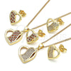 Juego de Arete y Dije de Adulto 10.199.0104.2 Oro Laminado, Diseño de Corazón, con Granate and Blanca Micro Pave, Pulido, Tono Dorado