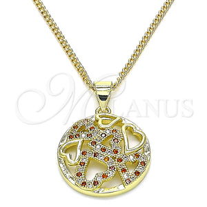 Collares con Dije 04.199.0021.1.20 Oro Laminado, Diseño de Corazón, con Granate and Blanca Micro Pave, Pulido, Tono Dorado (02 MM Thickness, 20 Inches Length)