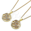 Collares con Dije 04.199.0021.1.20 Oro Laminado, Diseño de Corazón, con Granate and Blanca Micro Pave, Pulido, Tono Dorado (02 MM Thickness, 20 Inches Length)