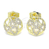 Arete Dormilona 02.199.0035 Oro Laminado, Diseño de Corazón, con Blanca Micro Pave, Pulido, Tono Dorado