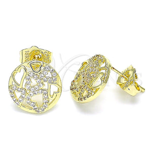 Arete Dormilona 02.199.0035 Oro Laminado, Diseño de Corazón, con Blanca Micro Pave, Pulido, Tono Dorado