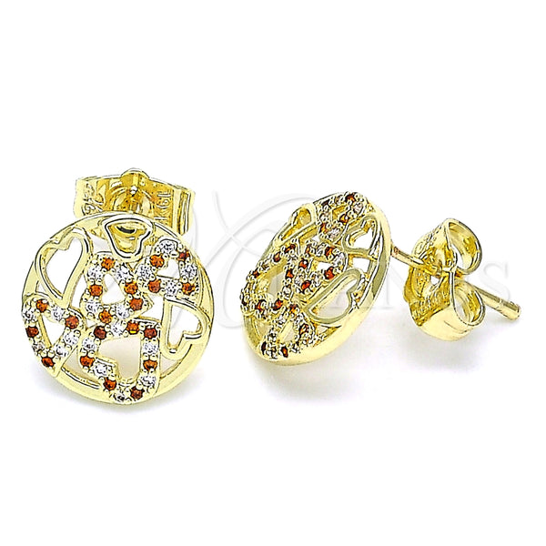 Arete Dormilona 02.199.0035.1 Oro Laminado, Diseño de Corazón, con Granate and Blanca Micro Pave, Pulido, Tono Dorado