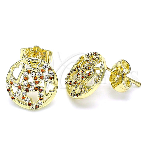 Arete Dormilona 02.199.0035.1 Oro Laminado, Diseño de Corazón, con Granate and Blanca Micro Pave, Pulido, Tono Dorado