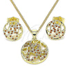 Juego de Arete y Dije de Adulto 10.199.0153.1 Oro Laminado, Diseño de Corazón, con Granate and Blanca Micro Pave, Pulido, Tono Dorado