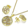 Juego de Arete y Dije de Adulto 10.199.0153.1 Oro Laminado, Diseño de Corazón, con Granate and Blanca Micro Pave, Pulido, Tono Dorado
