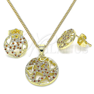 Juego de Arete y Dije de Adulto 10.199.0153.1 Oro Laminado, Diseño de Corazón, con Granate and Blanca Micro Pave, Pulido, Tono Dorado