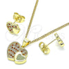 Juego de Arete y Dije de Adulto 10.199.0019.2 Oro Laminado, Diseño de Corazón, con Granate and Blanca Micro Pave, Pulido, Tono Dorado