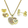 Juego de Arete y Dije de Adulto 10.199.0019.2 Oro Laminado, Diseño de Corazón, con Granate and Blanca Micro Pave, Pulido, Tono Dorado
