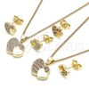 Juego de Arete y Dije de Adulto 10.199.0019.2 Oro Laminado, Diseño de Corazón, con Granate and Blanca Micro Pave, Pulido, Tono Dorado