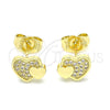 Arete Dormilona 02.199.0036 Oro Laminado, Diseño de Corazón, con Blanca Micro Pave, Pulido, Tono Dorado