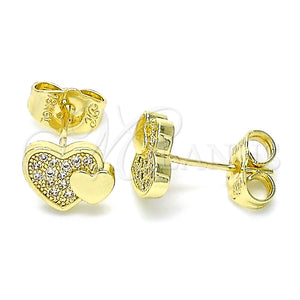 Arete Dormilona 02.199.0036 Oro Laminado, Diseño de Corazón, con Blanca Micro Pave, Pulido, Tono Dorado