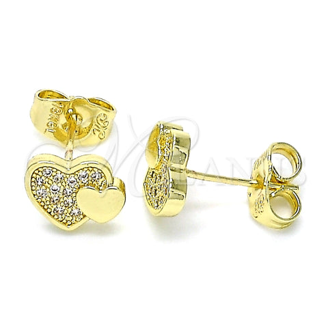 Arete Dormilona 02.199.0036 Oro Laminado, Diseño de Corazón, con Blanca Micro Pave, Pulido, Tono Dorado