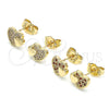 Arete Dormilona 02.199.0036 Oro Laminado, Diseño de Corazón, con Blanca Micro Pave, Pulido, Tono Dorado